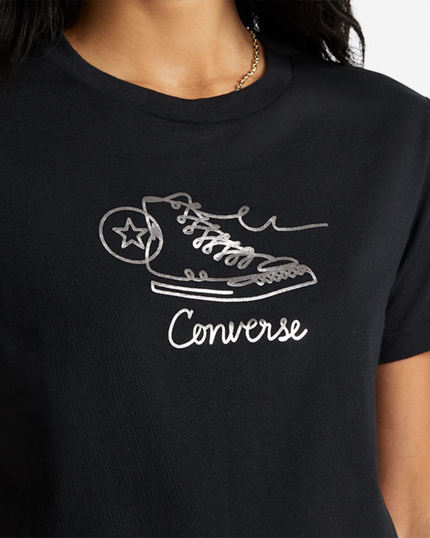 Dámské T-Shirts Converse Sneaker Grafická Slim-Fit Černé | CZ RMQN04